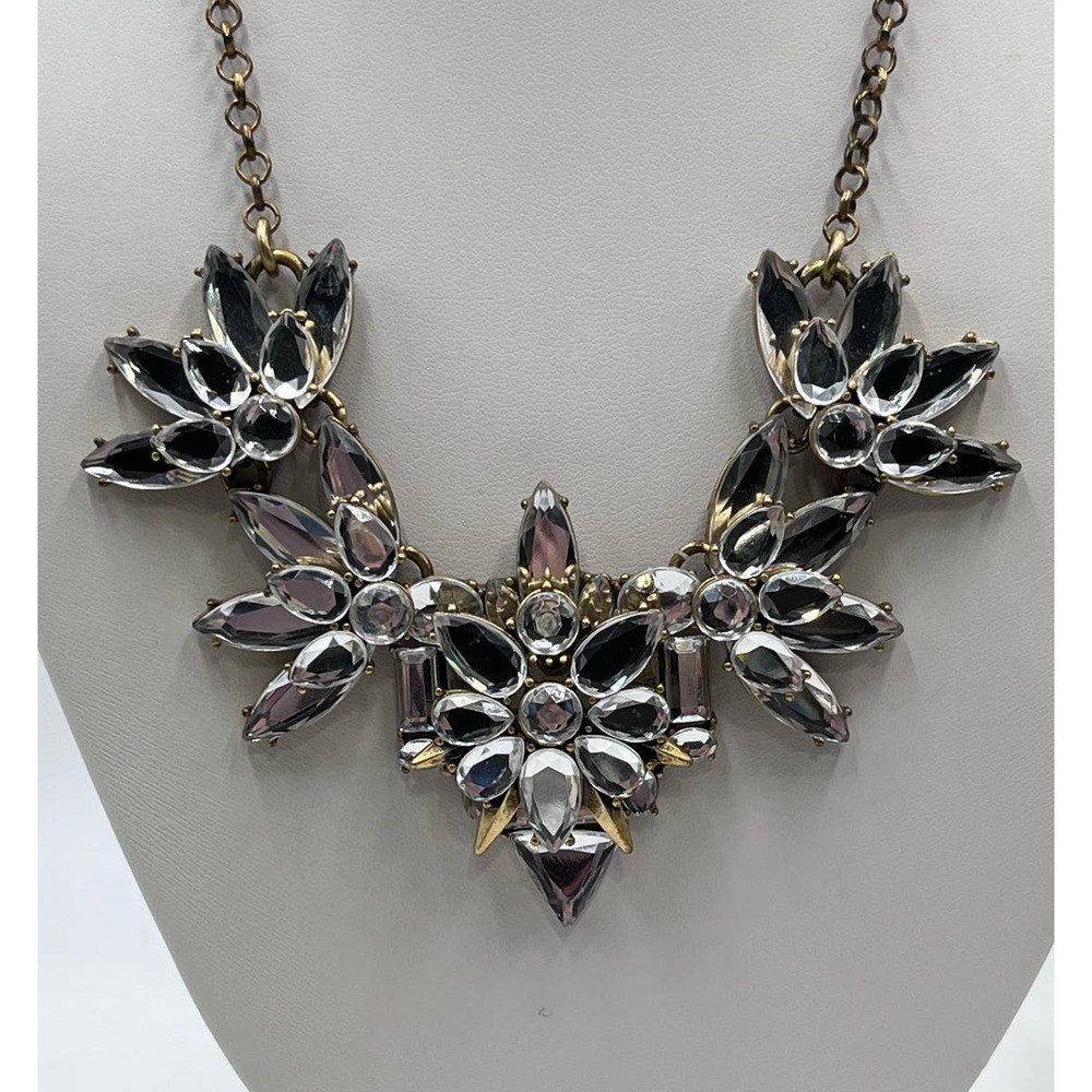 J. Crew Glass Sunburst Mirror Floral Stacked Statement Necklace